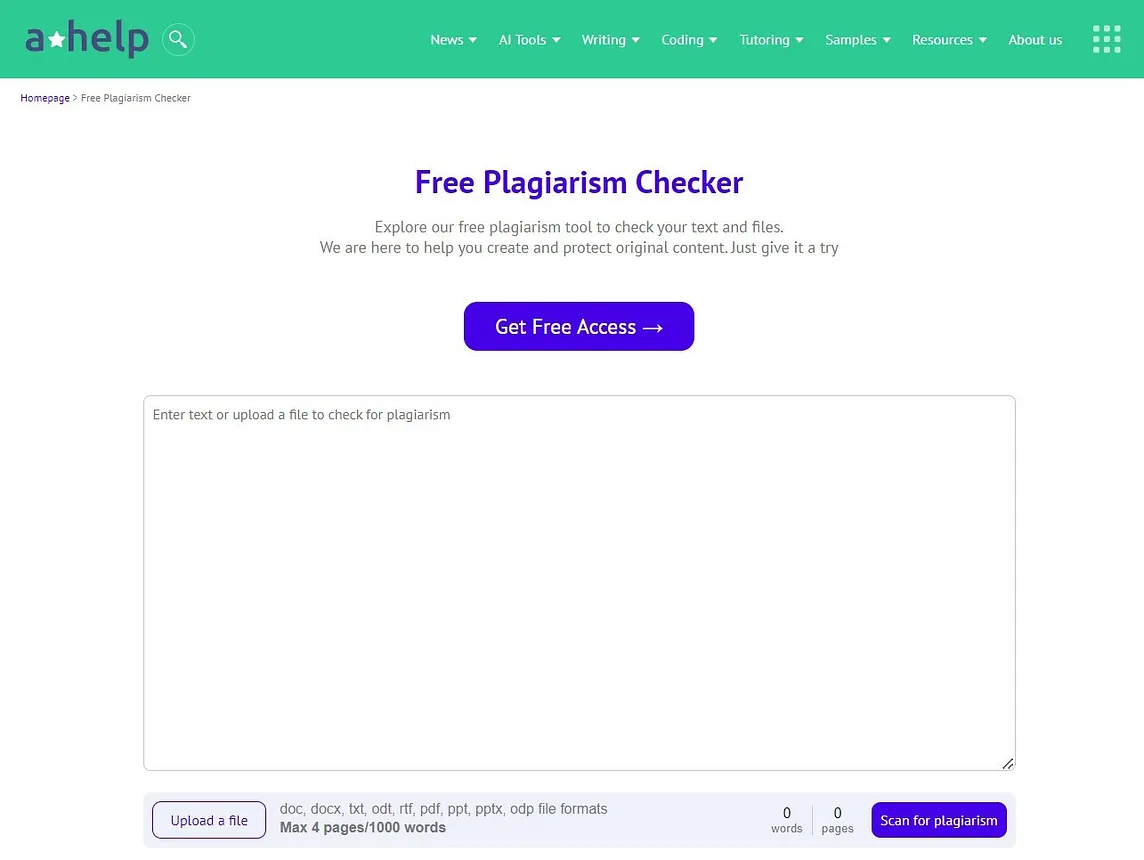 A screenshot of Academichelp Plagiarism Checker