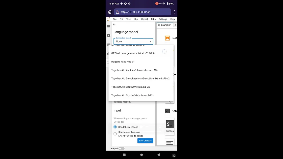 Android Mobiles+Termux+Jupyter Lab+Jupyter-AI: