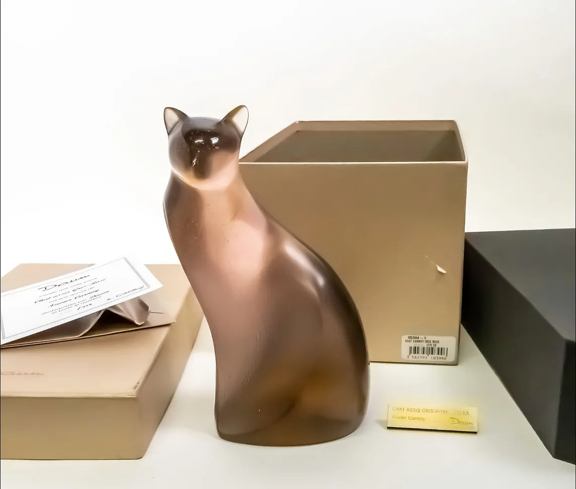 Rare Daum Crystal Sitting Cat with Original Box.