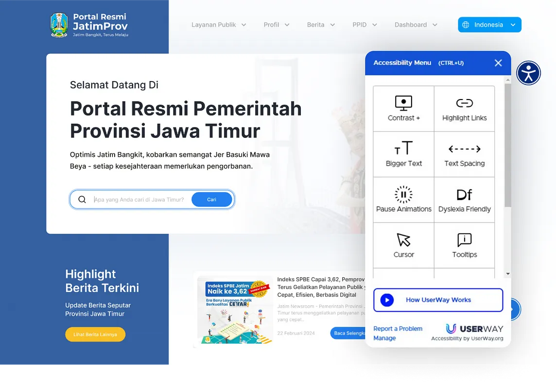 Addition of Accessibility Features to the East Java Provincial Government Website design