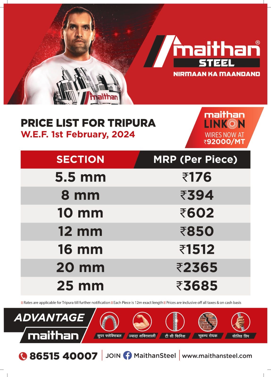 Today’s Maithan TMT Bars Price List in Tripura (as of May 2, 2024) by