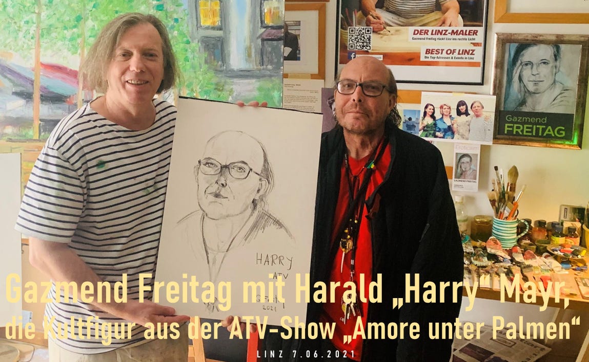 Gazmend Freitag mit Harald „Harry“ Mayr, die Kultfigur aus der ATV-Show „Amore unter Palmen”