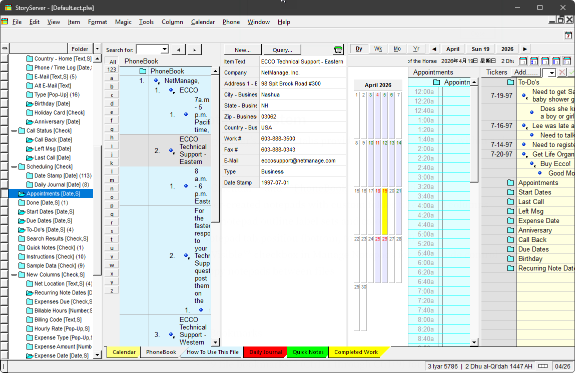 Phonebook and Calendar View