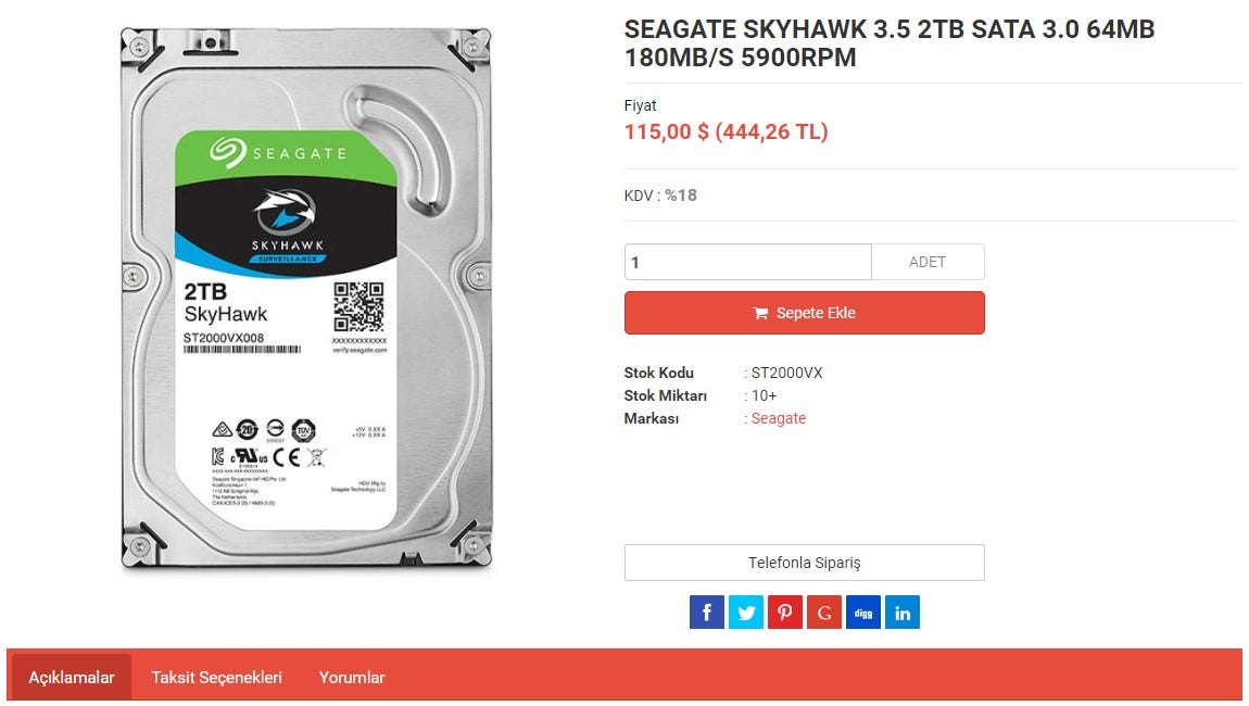 Seagate SkyHawk 2 TB Hard Disk. Güvenlik Kamerası Sistemleri için Özel ...