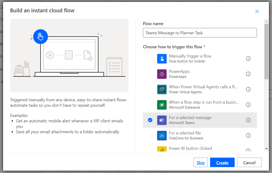 Automatically Create an O365 Planner Task from a Selected Teams Message