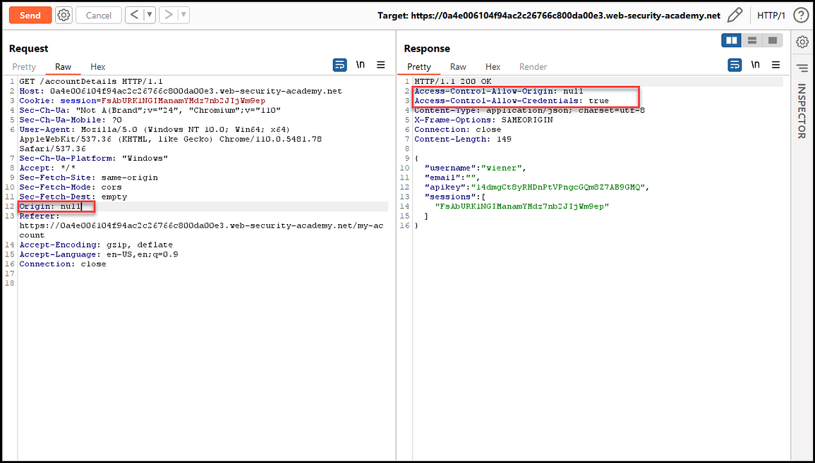 Figure 5 — shows the application accepted the null value and returned it in the response. #pentesting #cors #bugbounty https://medium.com/r3d-buck3t