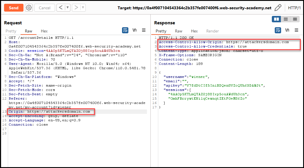 Figure 3 — shows the value of the Origin header included in the Access-Control-Allow-Origin header. r3dbuck3t #cors #websecurity