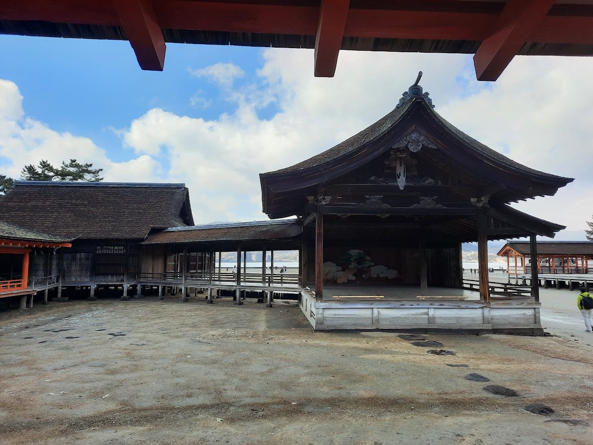 My wife’s photo of the nō stage at Miyajima — February 2025.
