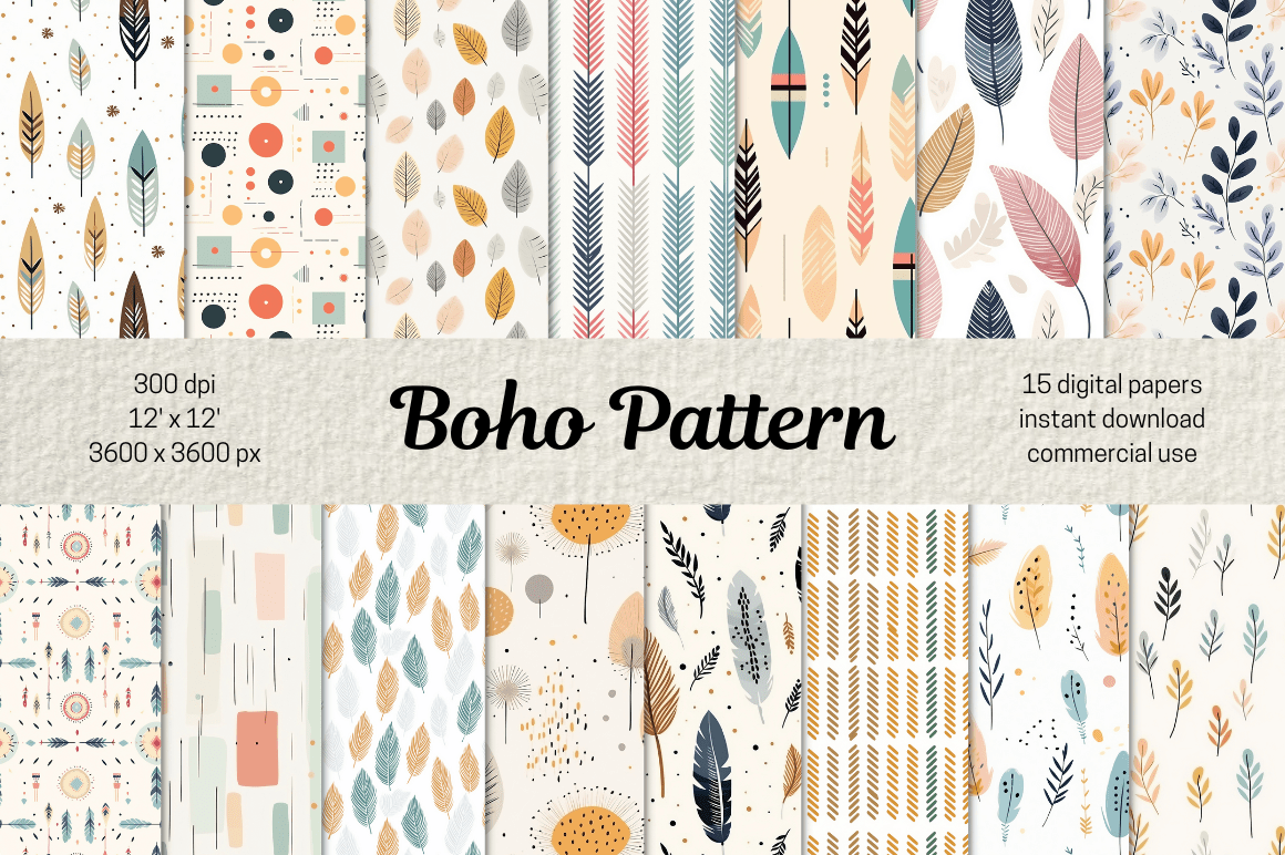 Boho Digital Papers, Boho Background PNG (Paper Patterns) | by ...