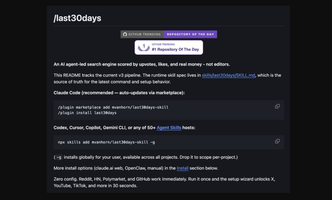 Meet /last30days: The AI Agent That Researches Reddit, X, YouTube & TikTok in Seconds