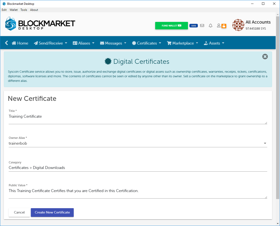 Creating a Certificate on Blockmarket Desktop 3.0 | by ...