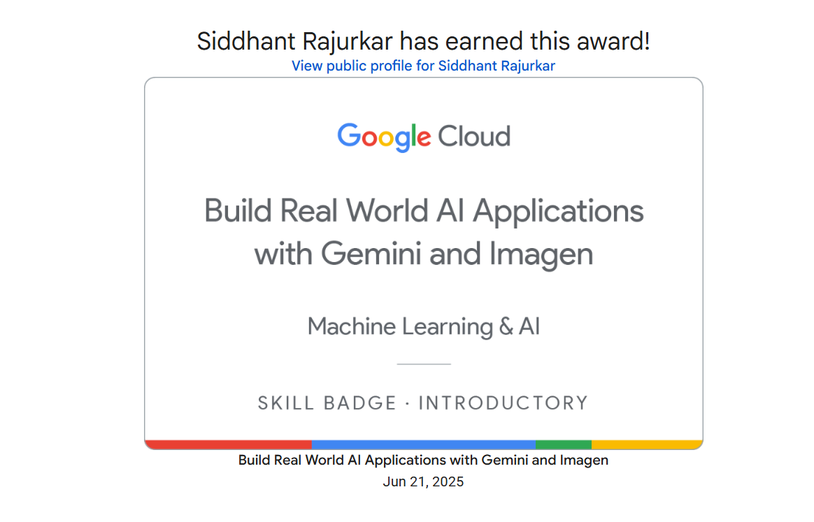 Excited to share that I’ve successfully completed the “Build Real World AI Applications with Gemini…