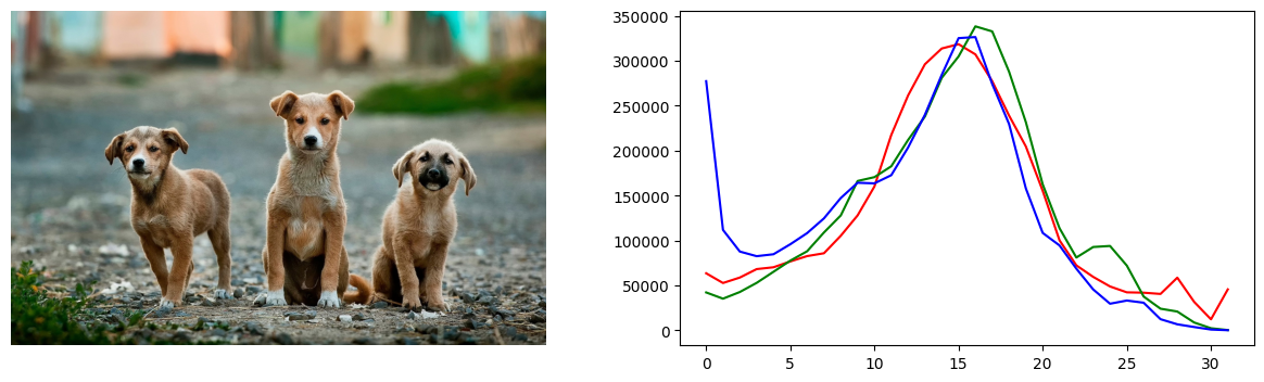 Fig. The image we want to query against our dataset and its color histogram