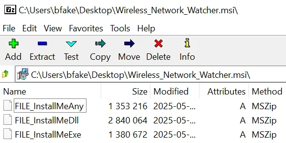 Using 7zip to extract the contents within the .msi