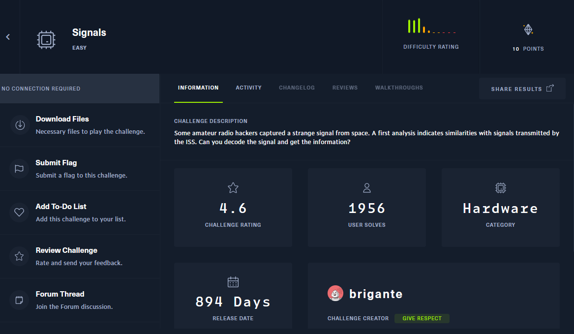 Hack The Box — Signals Writeup. The file provided looks like a .wav