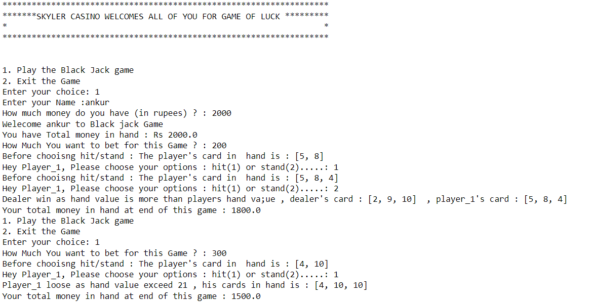Casino Black Jack Game in python(Text Based game) | by Abhishek | Mar ...