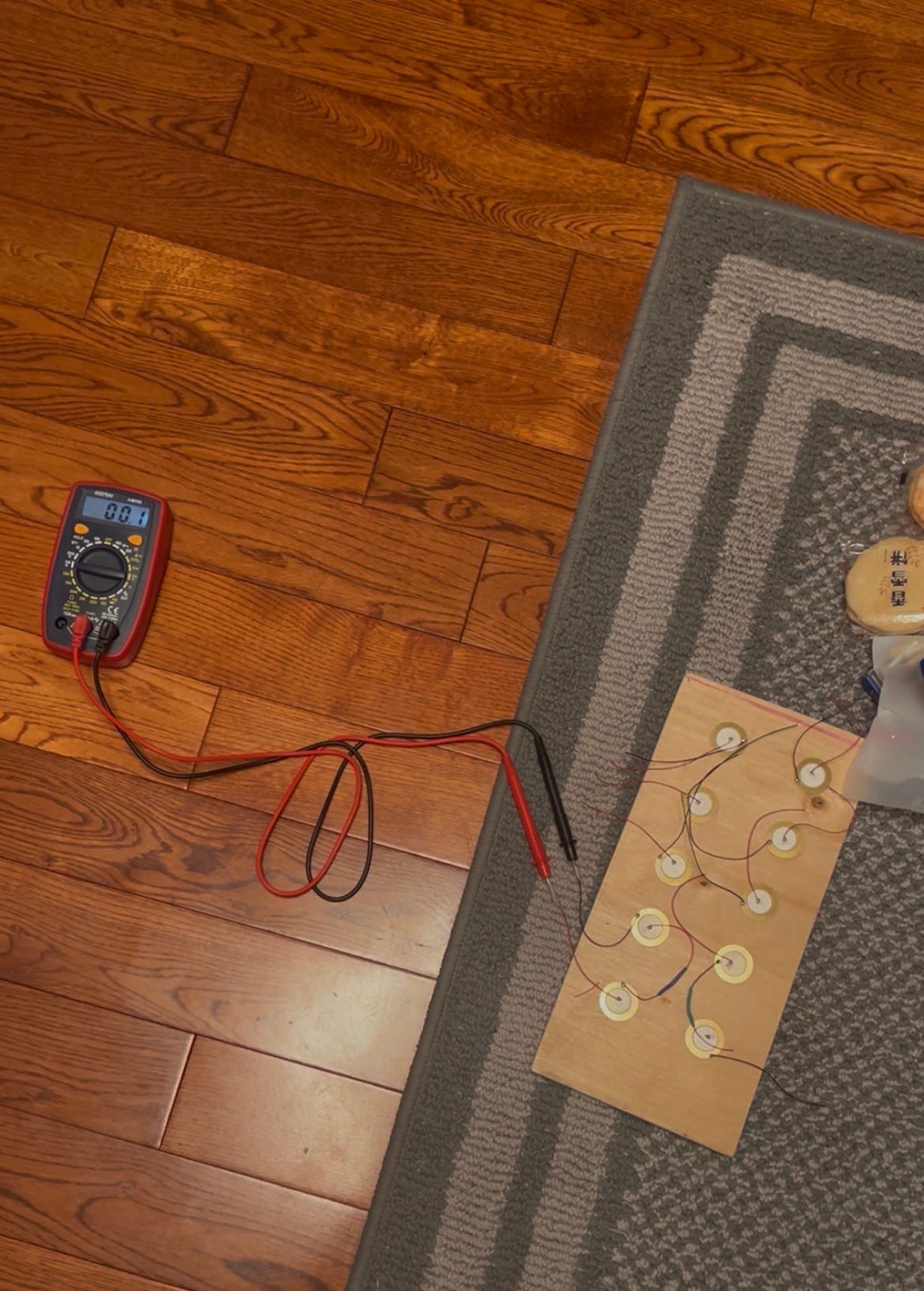 Figure 2.3 // Image by Daniel Fung // Two Piezos in Series Hooked Up to a Voltmeter