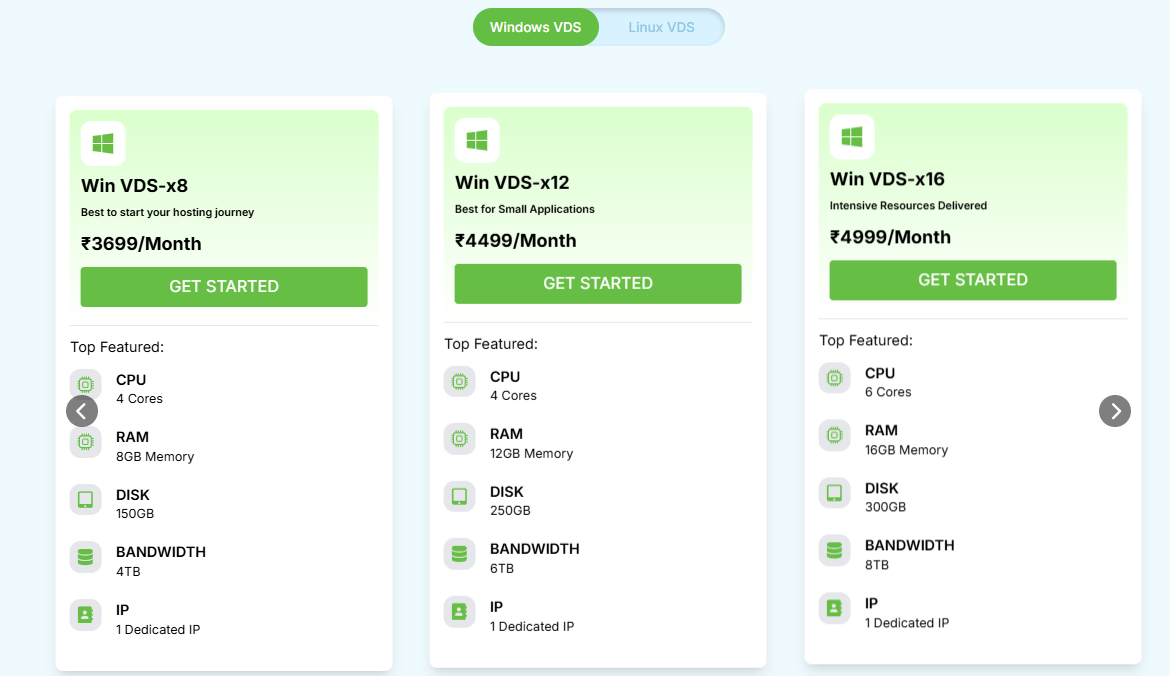 Windows VDS hosting plans