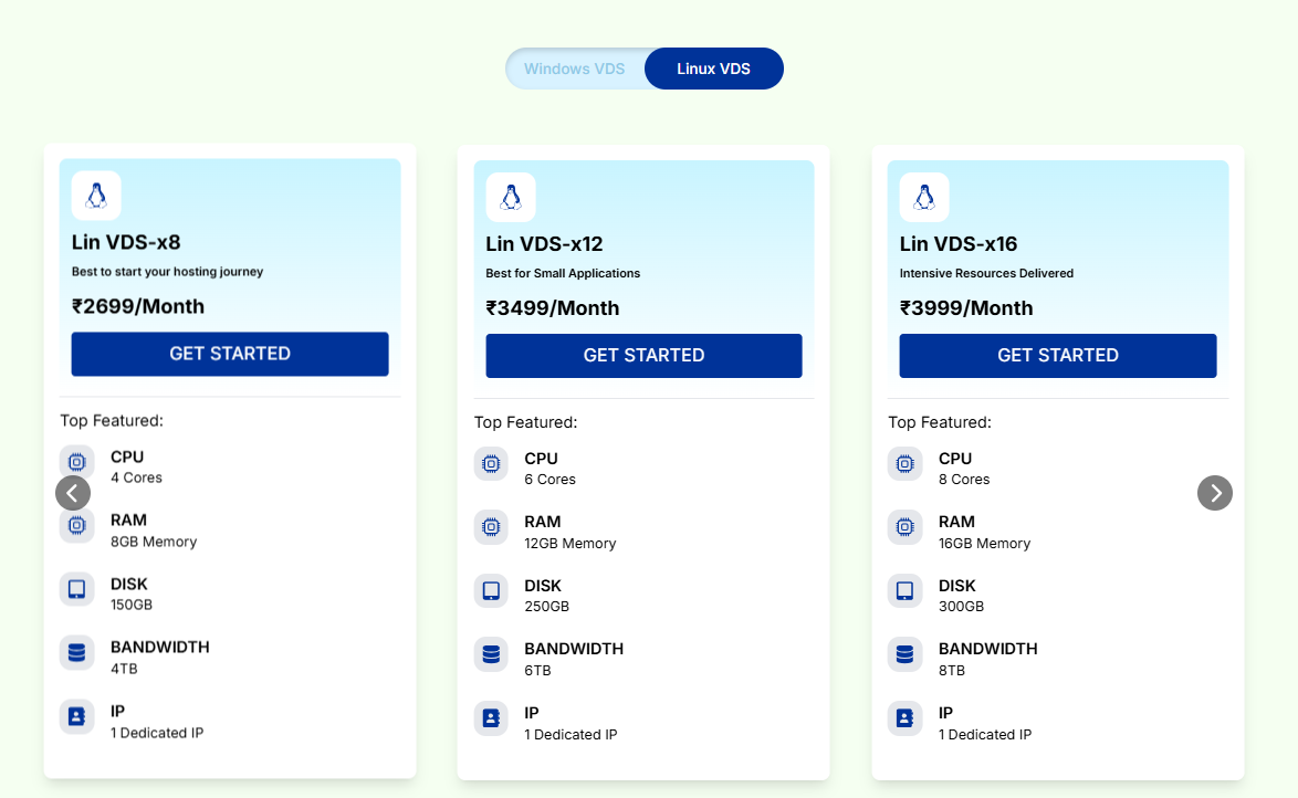 Linux VDS hosting plans