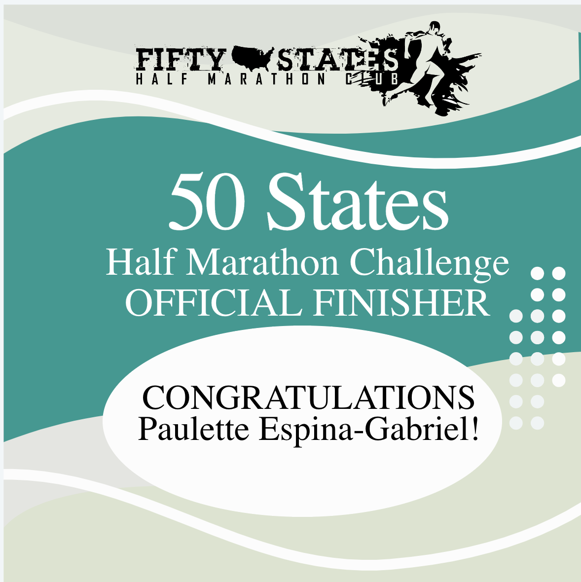 Paulette Espina-Gabriel Finishes the 50 States Half Marathon Challenge — From Streamwood, Illinois