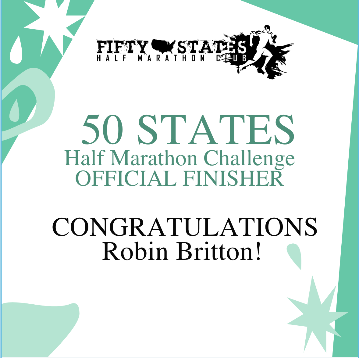 Robin Britton Finishes the 50 States Half Marathon Challenge — From West Point, Virginia
