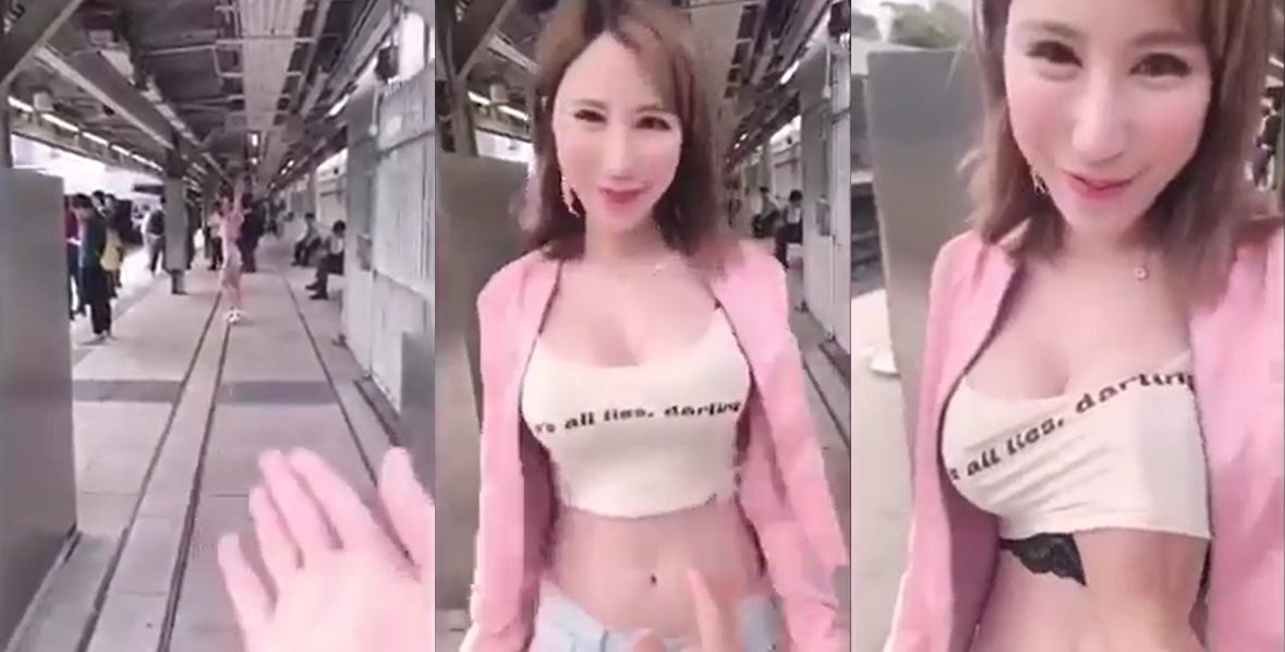 Video of busty Taiwan model having her breasts squeezed in public