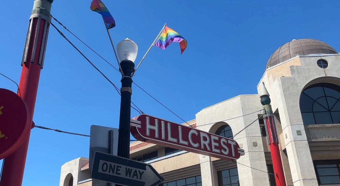 Photo of the entrance of the Hillcrest neighborhood in San Diego, California, on April 8, 2026. (Photo by Lecya Santiago)