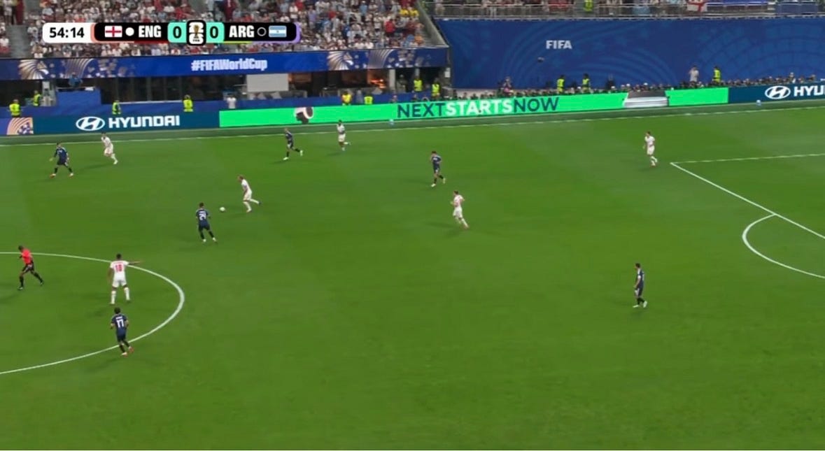 Kane drops deep to help England progress the ball and pull Argentina out of shape.