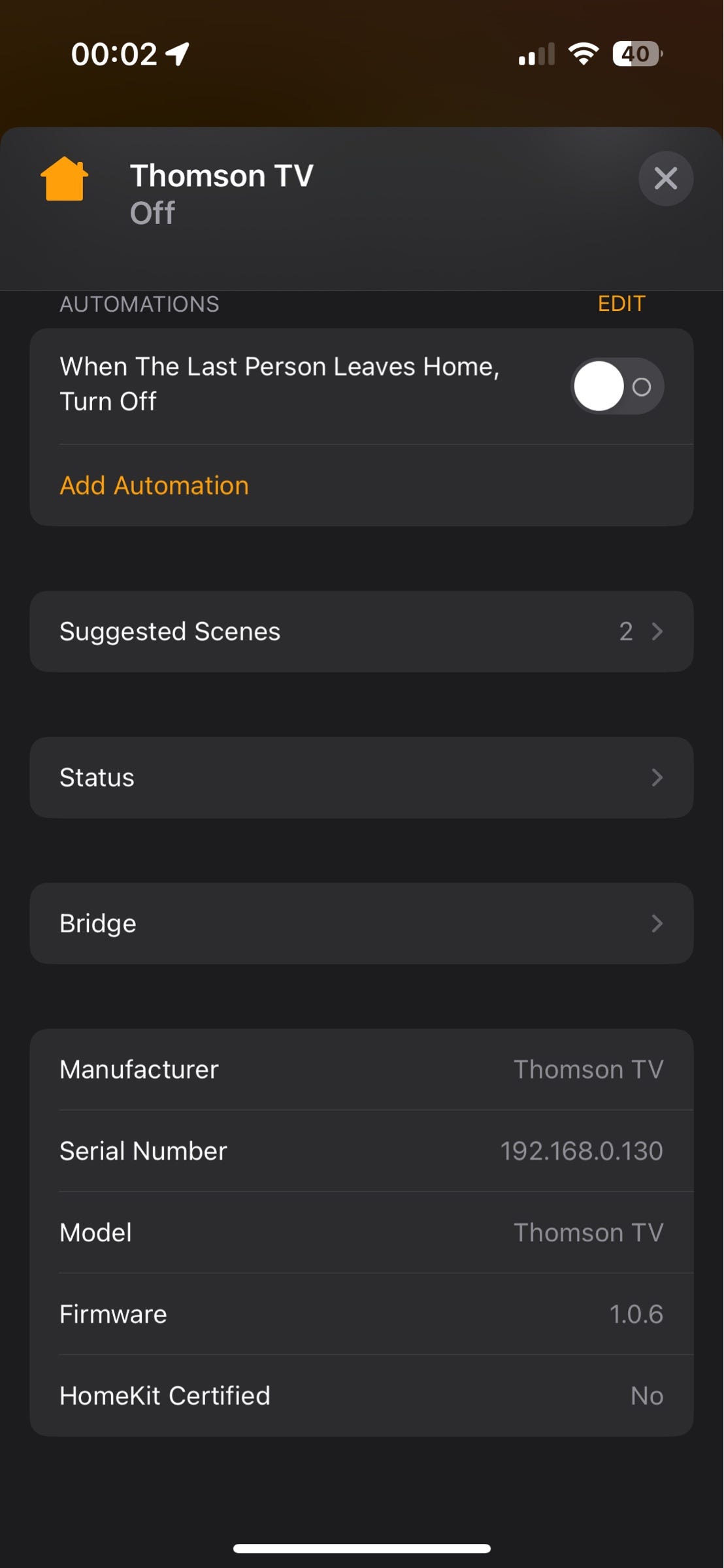 Monitor your TV’s status with Homebridge Ping TV plugin