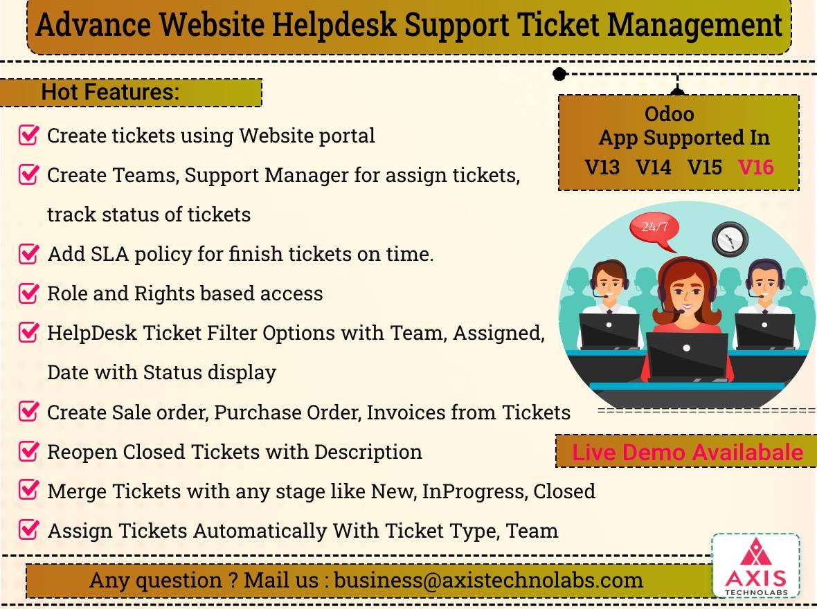 Odoo App Advanced Website Helpdesk Odoo Module for online support ticket  create and management | by AxisTechnolabs | Medium