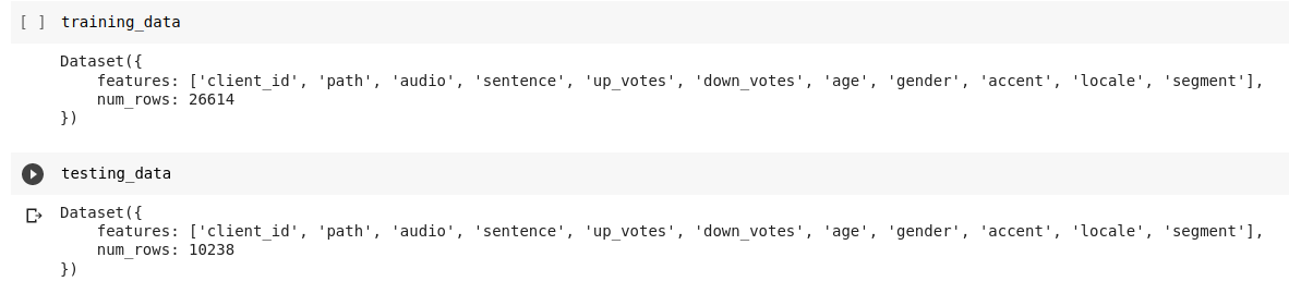 Fig 6. A code snippet showing the properties of the training and testing sets.