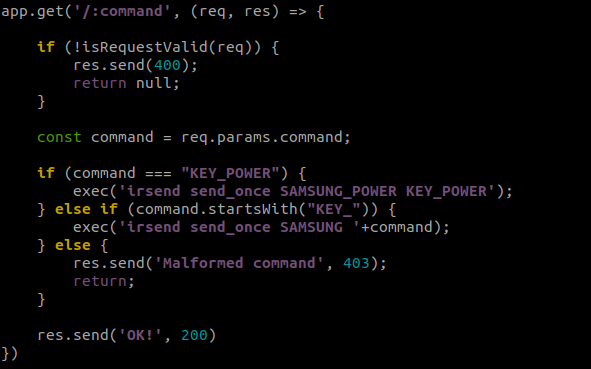 NodeJS / Express route to control Lirc