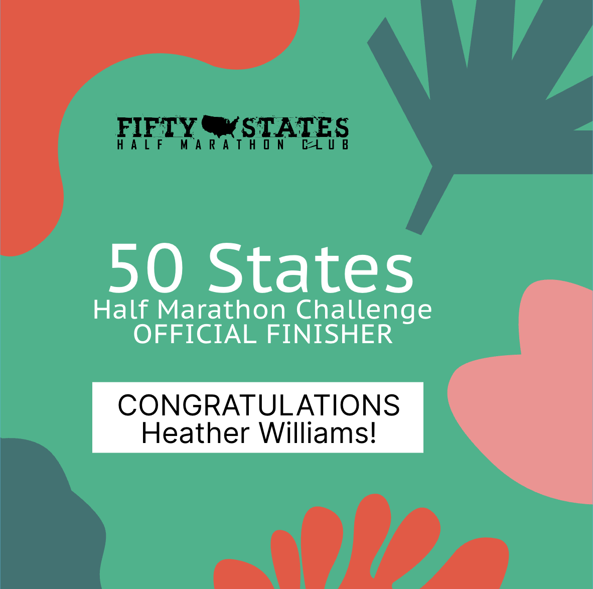Heather Williams Finishes the 50 States Half Marathon Challenge™ — From Jasper, Alabama
