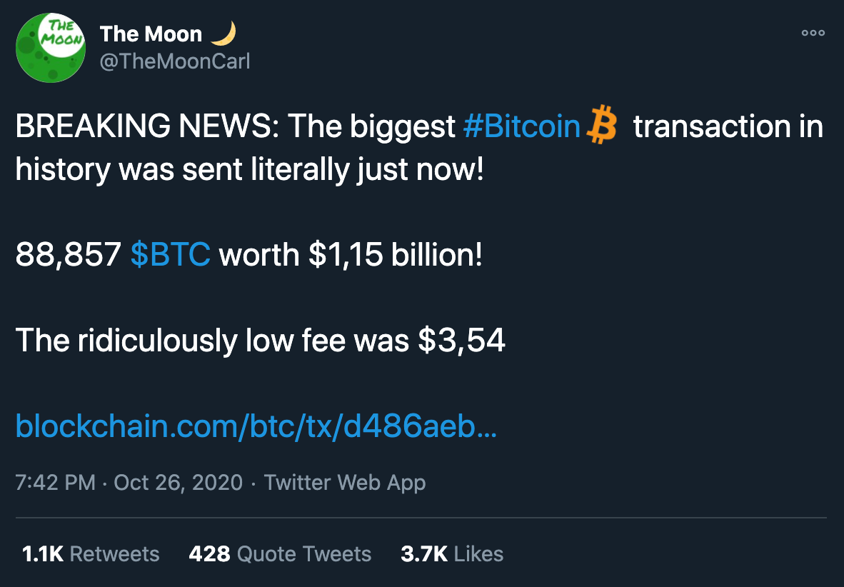 The biggest Bitcoin transaction in history was sent literally just now ...