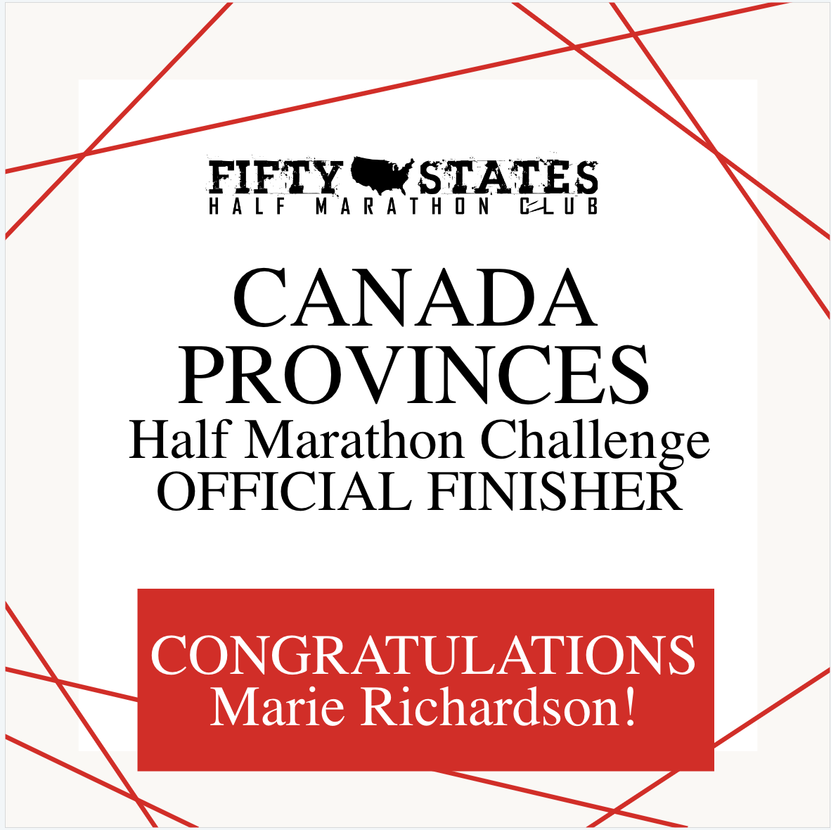Marie Richardson Finishes the Canada Provinces Half Marathon Challenge™ — From Atlanta, Georgia
