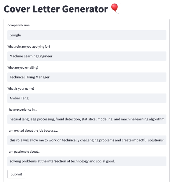 Creating a Cover Letter Generator Using Python and GPT-3 | by Amber Teng |  Towards Data Science