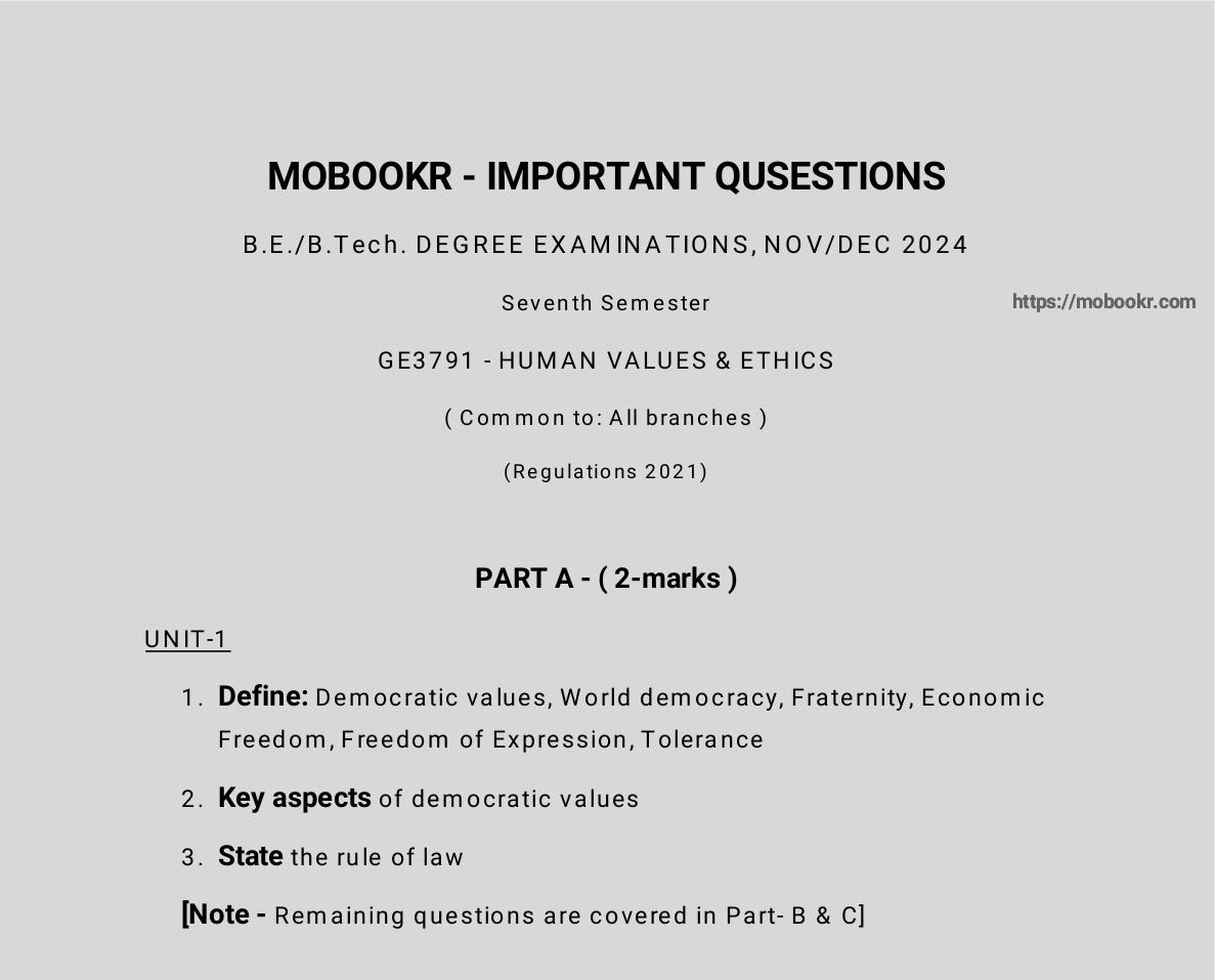 Mastering GE3791 Human Values and Ethics: Key Questions for Anna University Students by Mobookr