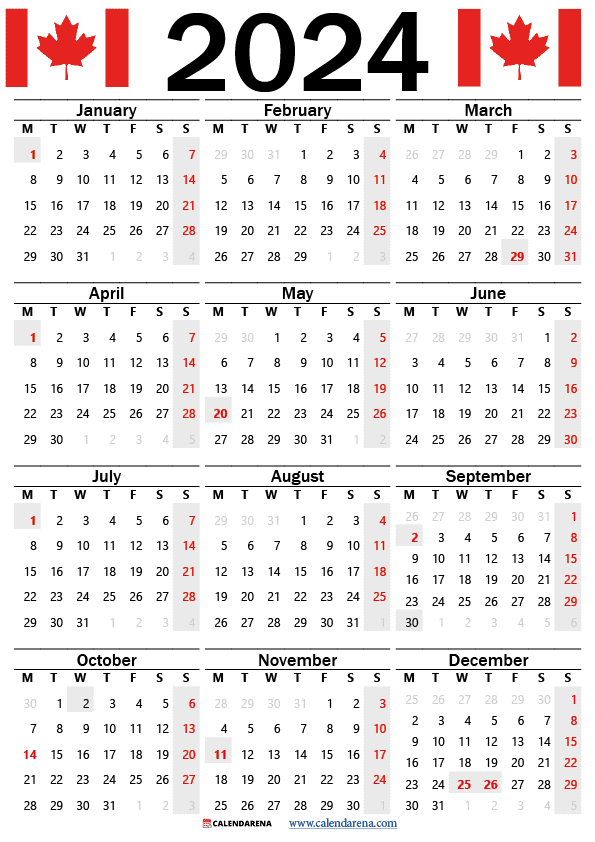 Canada 2024 calendar with holidays printable | by Calendarena | Medium