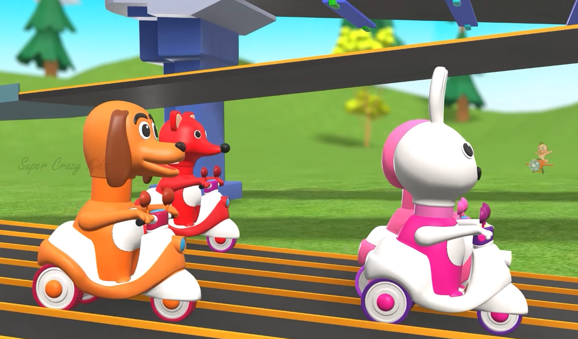 Learn Colors with Baby Animals Scooter Fun Race | Wooden Toys Educational for Kids 3D