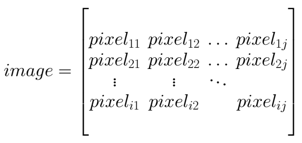 Example of an image as a pixel matrix. See that we can reference each pixel by its position (row number, column number) on the matrix.