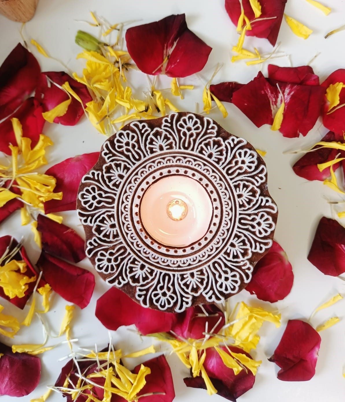 Wooden Handcrafted Flowershaped TeaLight Candle Holder Jasmin Jain