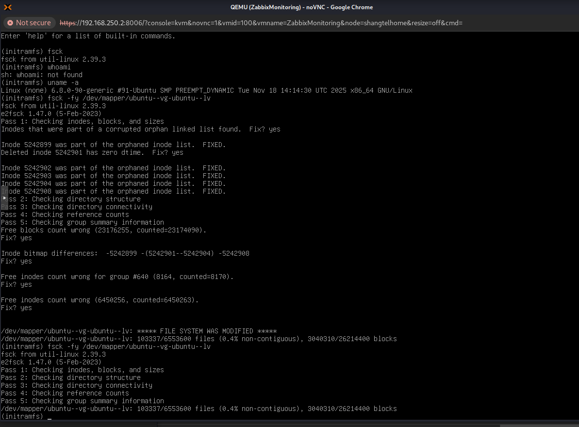 Filesystem Corruption (EXT4) pada Root Volume (LVM)