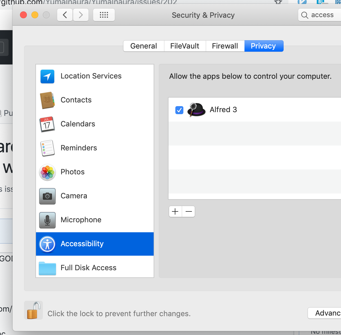 MAc Setting Privacy & Security > Accecibility Enable! THE ANSWER OF
