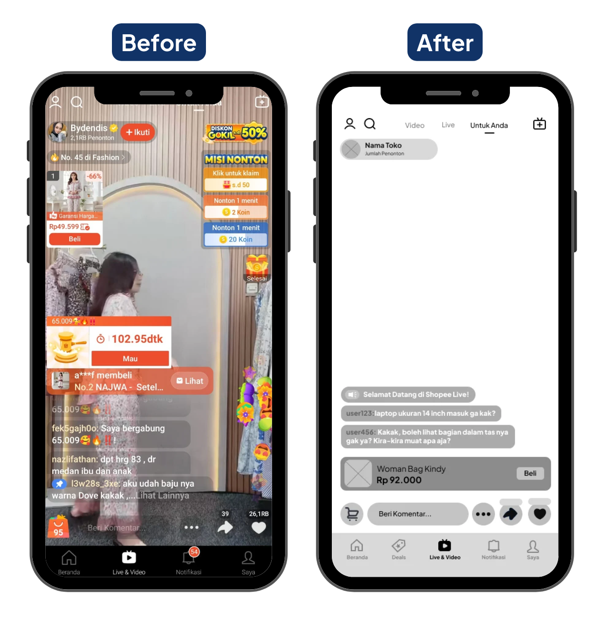 [MF] Before & After Flow 1 Layar 2— Melihat Laman Shopee Live