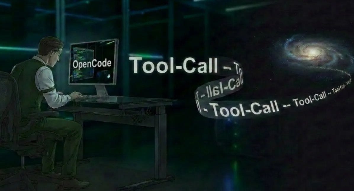 Symbolic Picture covering the issues of Tool-Calls in OpenCode, generated with Banana Pro