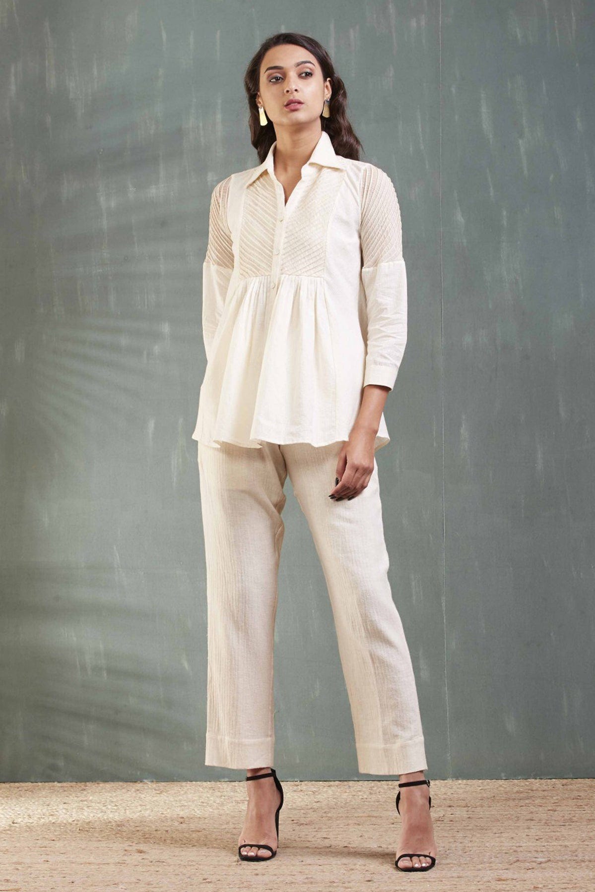 Zafira Off-white Women's Shirt Dress- Handwoven Kala Cotton