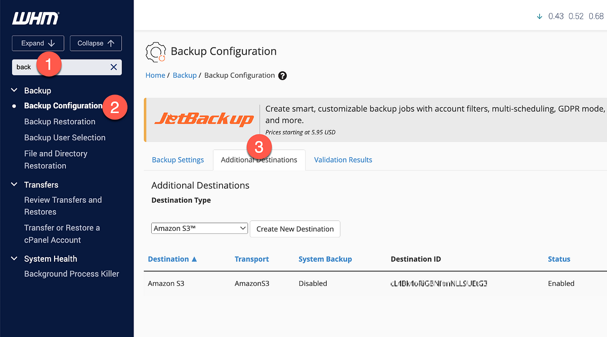 Restoring WHM cPanel backups from Amazon AWS S3 bucket by arros