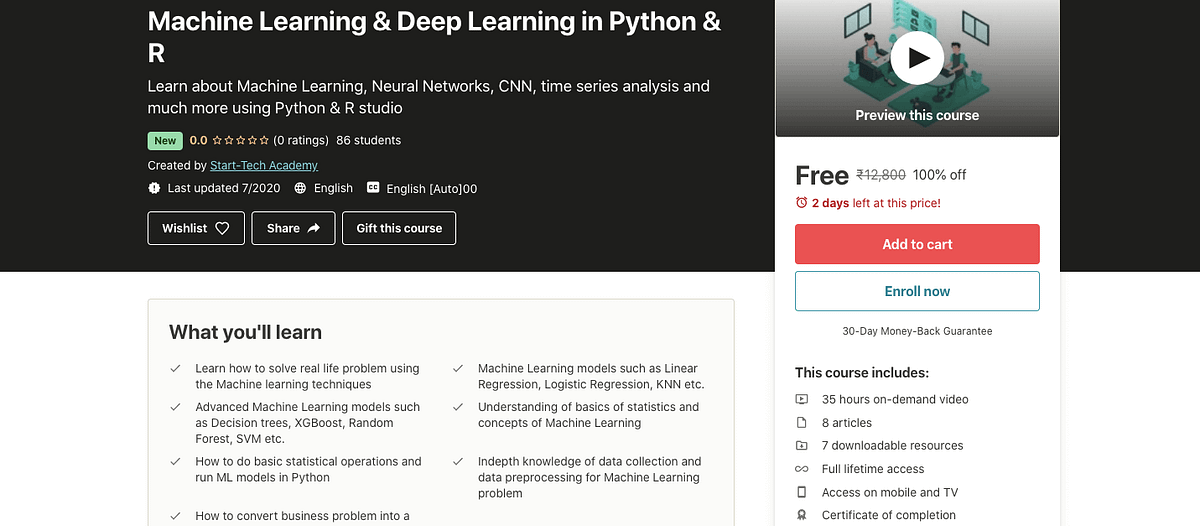Machine Learning & Deep Learning in Python & R Free Certification ...