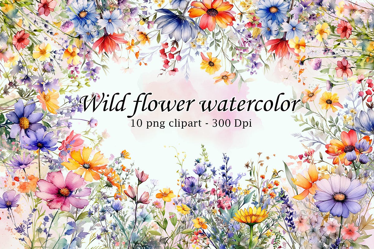 Wild Flower Watercolor Clipart - Neonnebula - Medium