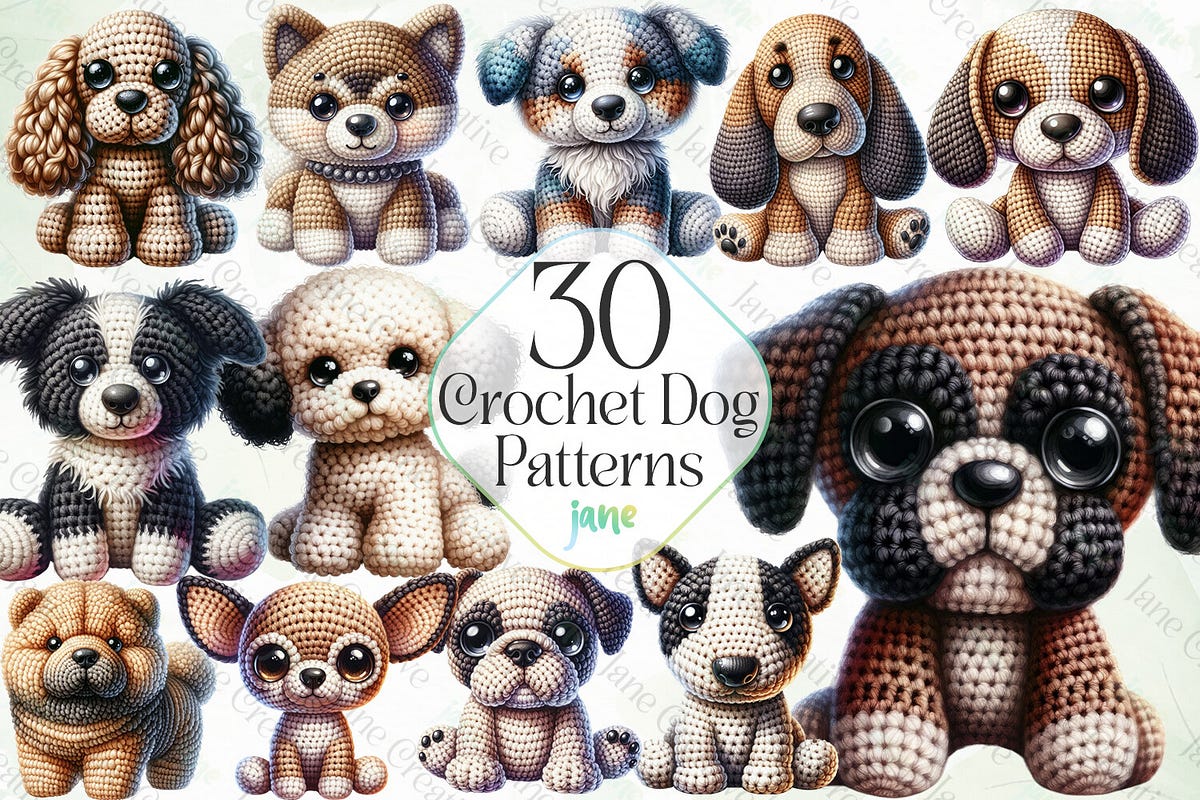 Crochet Dog Patterns Sublimation Bundle (printable Illustrations) 